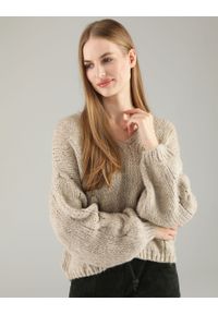 Unisono - BEŻOWY SWETER Z WEŁNĄ 188-8302 BEI SCU. Kolor: beżowy. Materiał: wełna