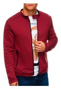 Ombre Clothing - Bluza męska rozpinana bez kaptura C453 - czerwona - L. Typ kołnierza: bez kaptura. Kolor: czerwony. Materiał: żakard, poliester, bawełna #2