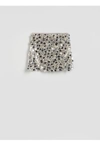 Reserved - Cekinowa spódnica mini - jasnoszary. Kolor: szary. Materiał: dzianina #1