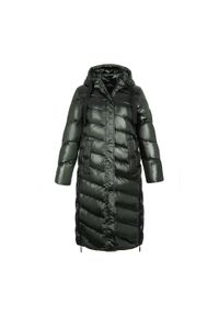 Wittchen - Damski płaszcz pikowany z nylonu długi zielono-czarny. Okazja: na co dzień, do pracy. Kolor: czarny, zielony, wielokolorowy. Materiał: nylon. Długość: długie. Wzór: aplikacja, geometria. Sezon: zima. Styl: casual, elegancki #6