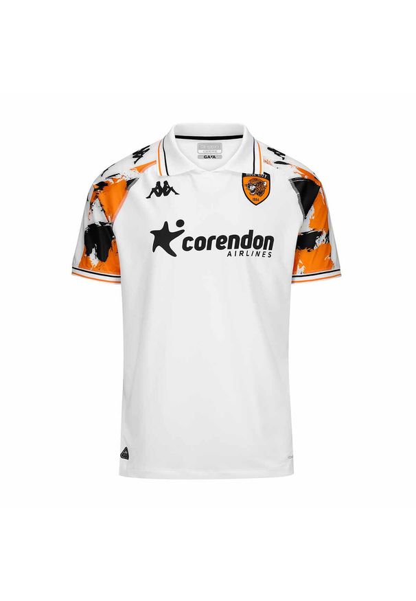 Kappa - Trzeci strój Hull City Kombat 2024/25. Kolor: wielokolorowy, biały, żółty, czarny. Sport: piłka nożna