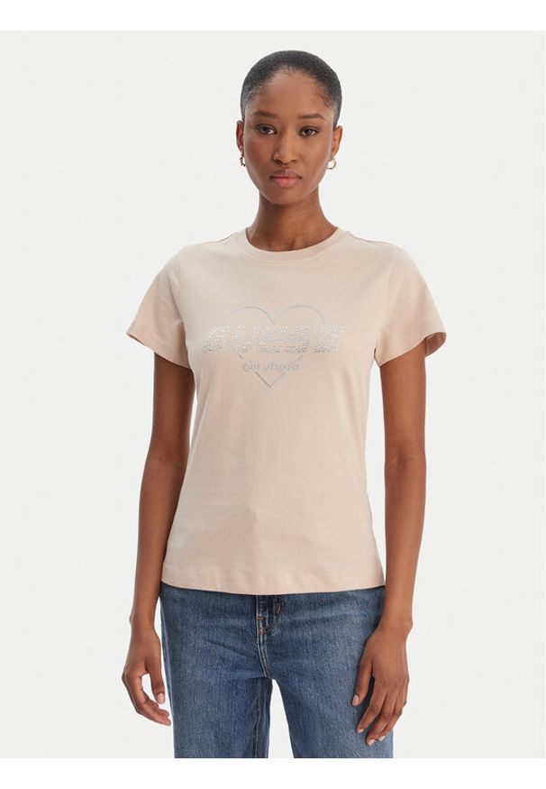 Guess T-Shirt V5GI10 K9RM1 Beżowy Regular Fit. Kolor: beżowy. Materiał: bawełna