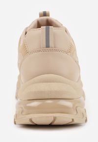 Renee - Ciemnobeżowe Sneakersy z Grubą Podeszwą ze Sznurowaniem i Siateczkowymi Wstawkami Lenivia. Okazja: na co dzień. Kolor: beżowy. Materiał: jeans. Obcas: na platformie #6