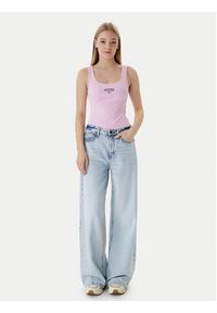 Guess Jeans Top W6RP20 KA0H1 Różowy Slim Fit. Kolor: różowy. Materiał: bawełna #5
