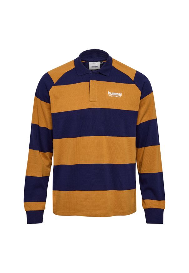 Koszulka polo z długim rękawem Hummel Striped. Typ kołnierza: polo. Kolor: fioletowy. Materiał: bawełna. Długość rękawa: długi rękaw. Długość: długie