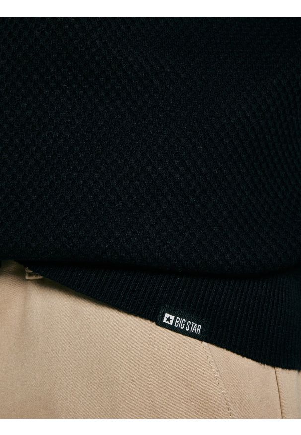 Big-Star - Sweter męski o teksturalnym splocie bawełniany czarny Reylon 906. Kolor: czarny. Materiał: bawełna. Wzór: ze splotem