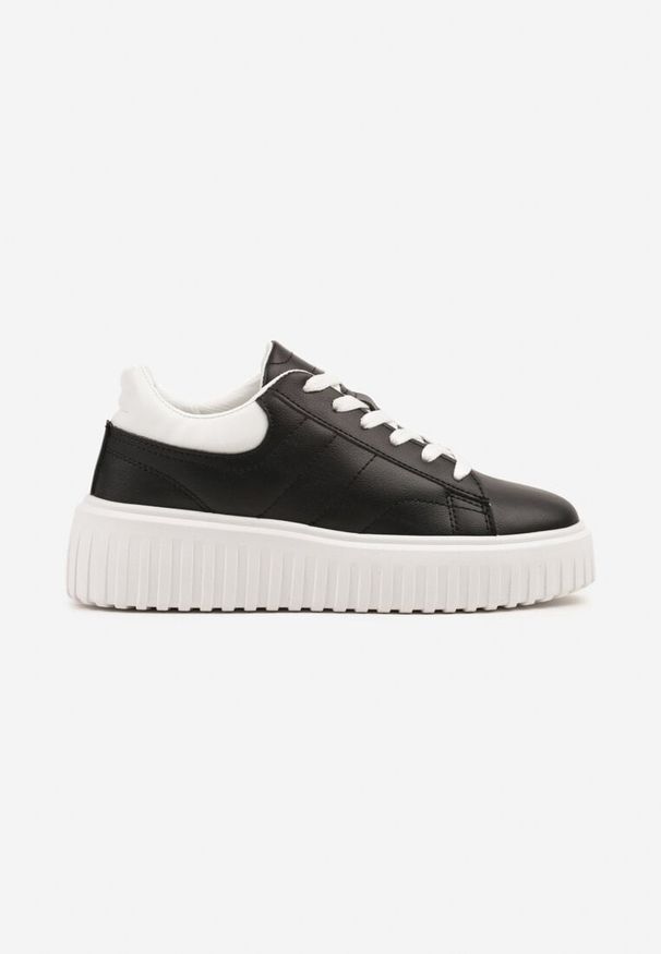 Renee - Czarno-Białe Sneakersy na Platformie Ozdobionej Tłoczonej Zdivona. Okazja: na co dzień. Zapięcie: sznurówki. Kolor: czarny. Wzór: aplikacja. Obcas: na platformie