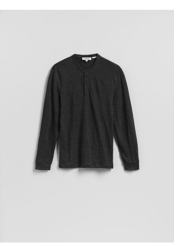 Reserved - Lniany longsleeve henley - granatowy. Typ kołnierza: typu henley. Kolor: niebieski. Materiał: len. Długość rękawa: długi rękaw