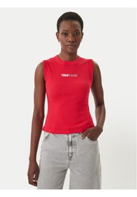 Tommy Jeans Top DW0DW22577 Czerwony Slim Fit. Kolor: czerwony. Materiał: bawełna #1