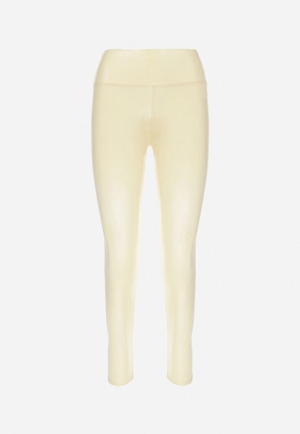 Born2be - Beżowe Legginsy Połyskujące Antiphiss. Kolor: beżowy. Materiał: dzianina. Wzór: gładki