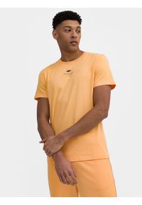 4f - T-shirt regular z nadrukiem męski. Kolor: pomarańczowy. Materiał: bawełna. Wzór: nadruk