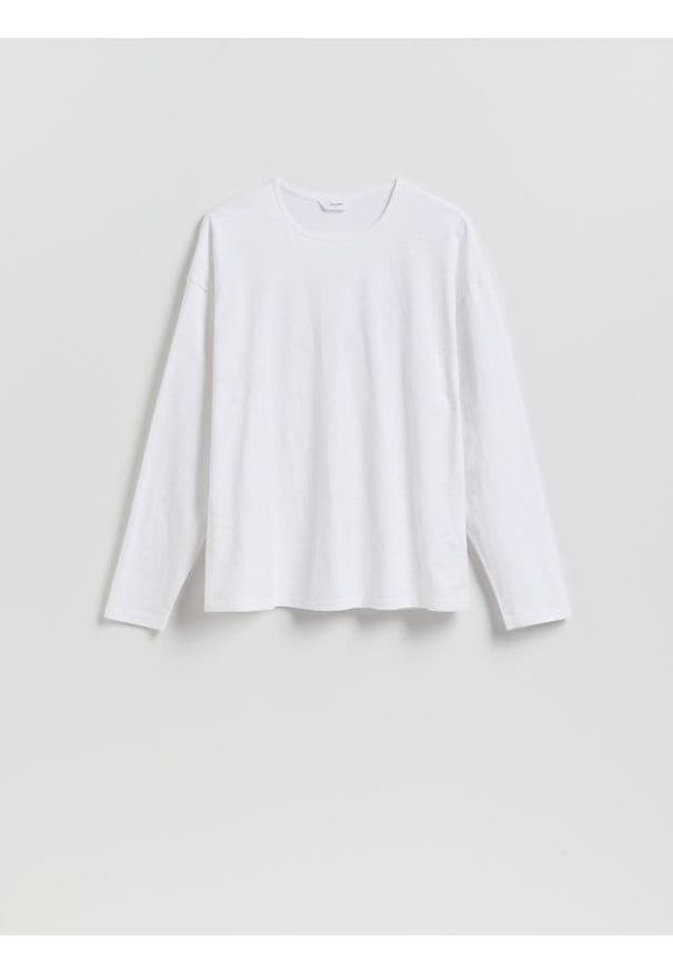 Reserved - Bawełniany longsleeve - biały. Kolor: biały. Materiał: bawełna. Długość rękawa: długi rękaw