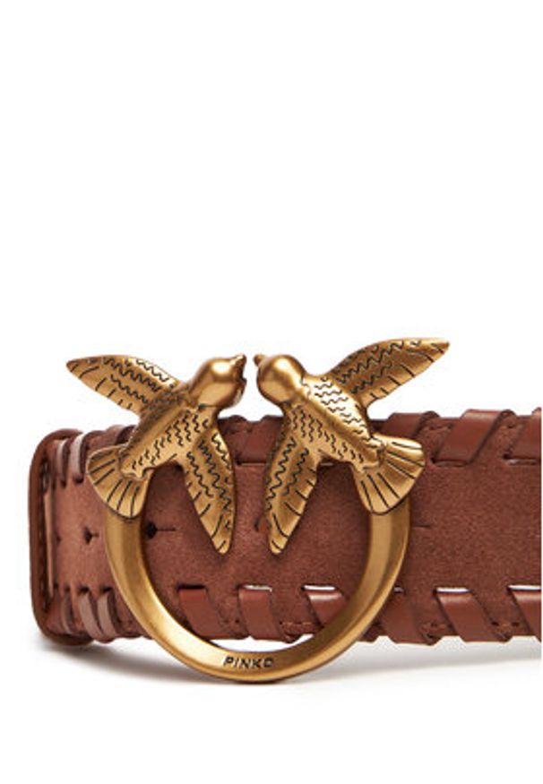 Pinko - PINKO Pasek Damski Love Berry Weaving Belt H4 20252 PLT01 105461.A2QG Brązowy. Kolor: brązowy. Materiał: zamsz, skóra