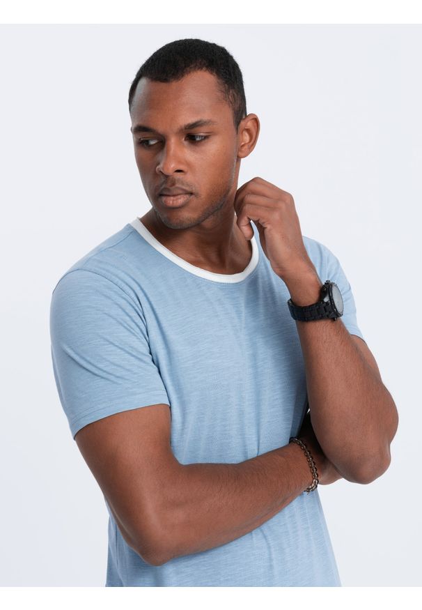 Ombre Clothing - T-shirt męski bawełniany - błękitny V4 - Rozmiar: XXL. Kolor: niebieski. Materiał: bawełna. Styl: klasyczny
