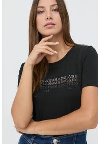 Marciano Guess T-shirt damski kolor czarny. Kolor: czarny. Materiał: dzianina. Wzór: aplikacja #5