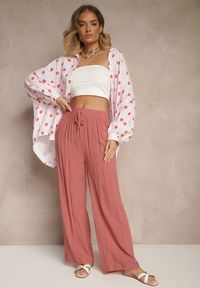 Renee - Różowe Szerokie Spodnie z Wiskozy High Waist Naivella. Stan: podwyższony. Kolor: różowy. Materiał: wiskoza. Sezon: lato
