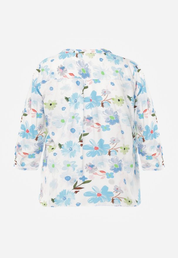 Born2be - Niebieska Koszula Wiskozowa w Kwiaty Syro. Okazja: na co dzień. Typ kołnierza: dekolt w kształcie V. Kolekcja: plus size. Kolor: niebieski. Materiał: wiskoza. Wzór: kwiaty. Styl: casual