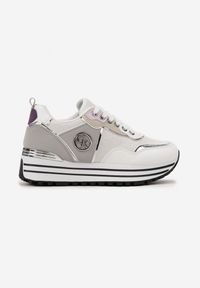 Born2be - Białe Sneakersy Ozdobione Brokatem i Logo Loppera. Kolor: biały. Szerokość cholewki: normalna. Wzór: aplikacja. Obcas: na platformie #2