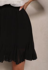 Renee - Czarna Spódnica z Wiskozą o Rozkloszowanym Kroju z Falbankami Linneliae. Okazja: na co dzień, na imprezę, na spacer. Kolor: czarny. Materiał: wiskoza. Styl: klasyczny, elegancki, casual #5