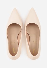 Renee - Beżowe Szpilki VICES ze Skórzaną Wkładką i Metalicznym Obcasem Nesslisa. Kolor: beżowy. Materiał: skóra. Obcas: na obcasie. Styl: elegancki, wizytowy. Wysokość obcasa: średni #5