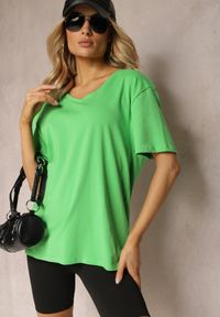 Renee - Zielona Bluzka z Elastycznej Bawełny z Dekoltem V Engorgia. Kolor: zielony. Materiał: bawełna