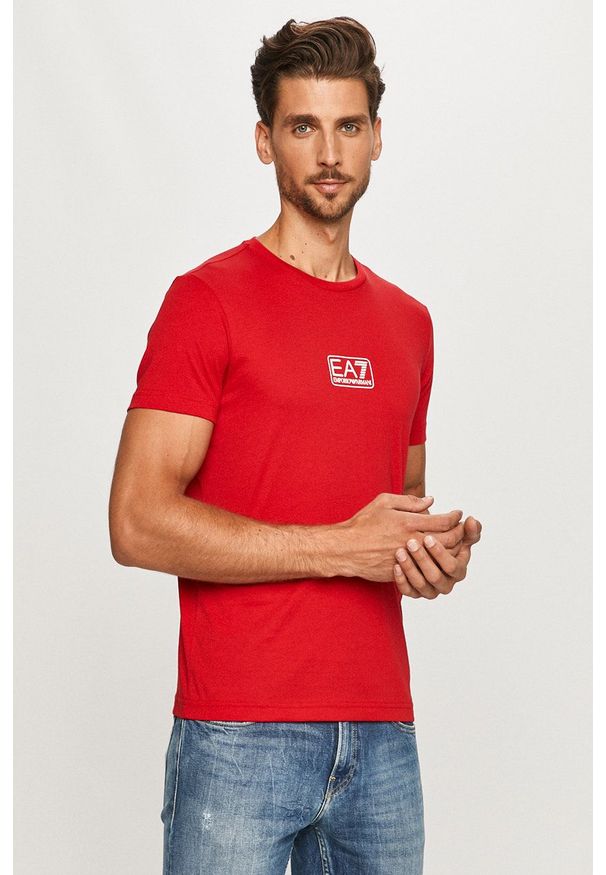 EA7 Emporio Armani - T-shirt. Okazja: na co dzień. Kolor: czerwony. Wzór: nadruk. Styl: casual