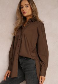 Renee - Ciemnobrązowa Koszula Bawełniana Aquida. Kolor: brązowy. Materiał: bawełna. Długość rękawa: długi rękaw. Długość: długie #4