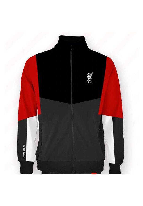 LIVERPOOL FC - Dres piłkarski dziecięcy Liverpool FC 24/25. Kolor: czerwony, wielokolorowy, czarny. Materiał: dresówka. Styl: retro, elegancki