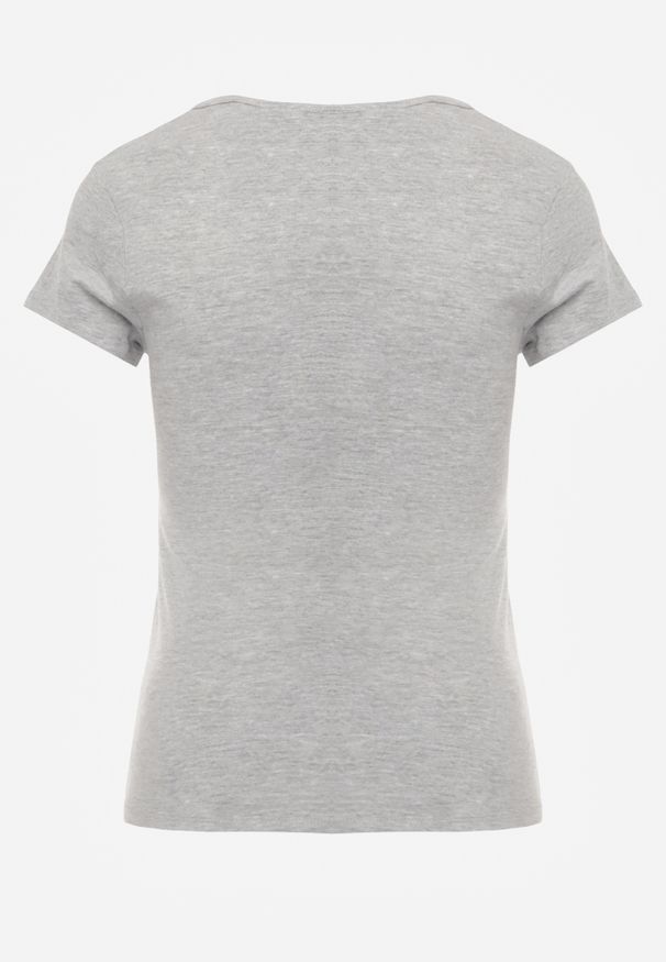 Renee - Jasnoszary T-shirt Petomeine. Okazja: do domu, na co dzień. Kolor: szary. Materiał: bawełna, dzianina. Długość rękawa: krótki rękaw. Długość: krótkie. Wzór: aplikacja. Styl: sportowy, casual