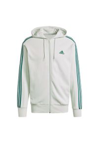 Adidas - Essentials French Terry 3-Stripes Full-Zip Hoodie. Typ kołnierza: kaptur. Kolor: zielony