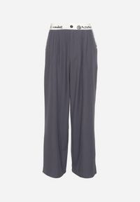 Born2be - Szare Szerokie Palazzo Spodnie z Wysokim Stanem Zapinane na Zamek i Guziki Folina. Okazja: na co dzień, na spotkanie biznesowe. Stan: podwyższony. Kolekcja: plus size. Kolor: szary. Materiał: bawełna. Styl: wizytowy, biznesowy, elegancki, casual #7