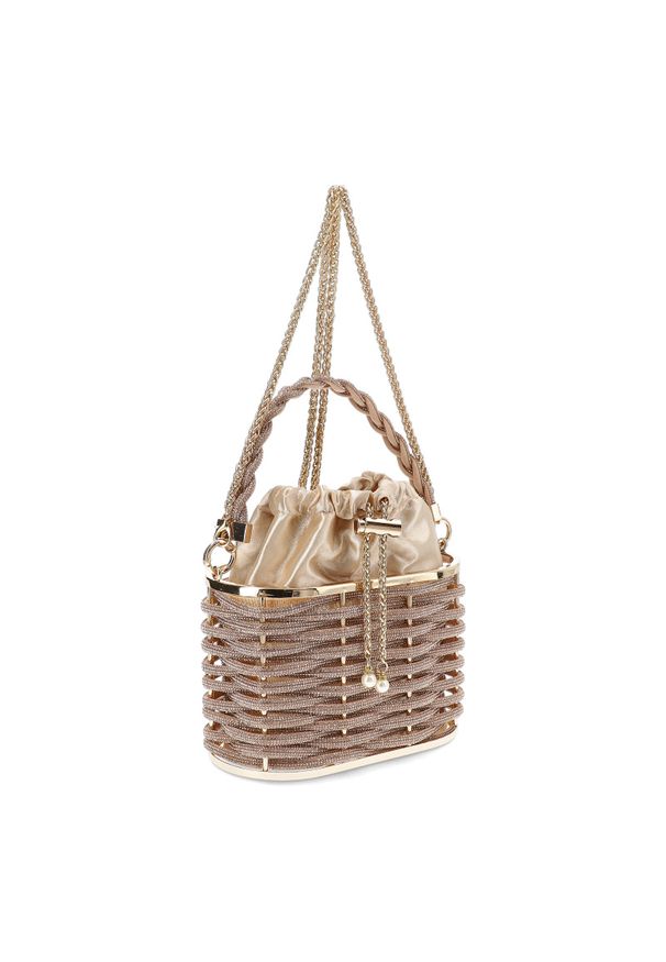 Sca'viola - Złota Torebka Sca'Viola Ekskluzywny Kuferek Damski Premium. Kolor: złoty. Wzór: aplikacja. Styl: elegancki, wizytowy