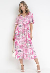 Born2be - Różowa Sukienka Midi ze Ściągaczem Veneranda. Kolor: różowy. Długość: midi #4