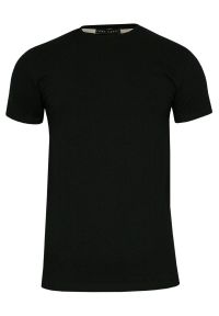 Czarny T-shirt Męski, Krótki Rękaw -Just Yuppi- Koszulka, BASIC, Jednokolorowa, U-Neck. Okazja: na co dzień. Kolor: czarny. Materiał: elastan, bawełna. Długość rękawa: krótki rękaw. Długość: krótkie. Styl: casual #1