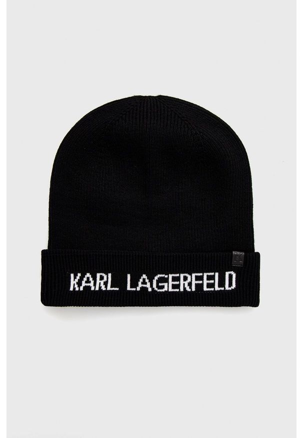 Karl Lagerfeld Czapka z domieszką kaszmiru 216W3405 kolor czarny z cienkiej dzianiny. Kolor: czarny. Materiał: kaszmir, dzianina