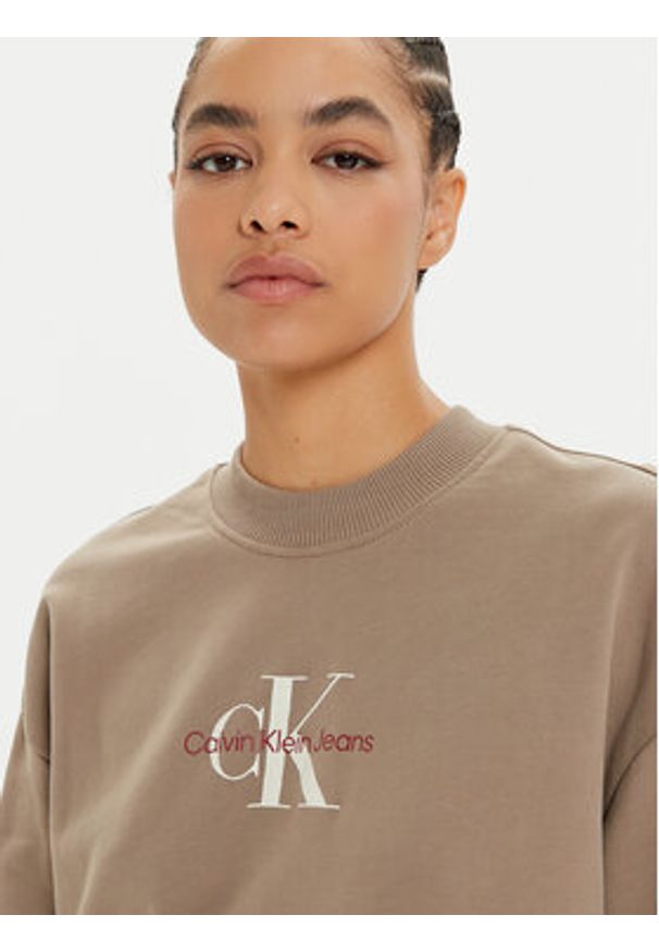 Calvin Klein Jeans Bluza Monologo J20J224177 Beżowy Regular Fit. Kolor: beżowy. Materiał: bawełna