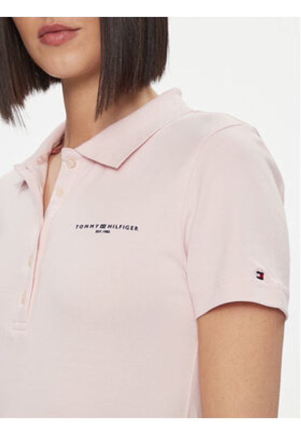 TOMMY HILFIGER - Tommy Hilfiger Polo Logo WW0WW41032 Różowy Slim Fit. Typ kołnierza: polo. Kolor: różowy. Materiał: bawełna