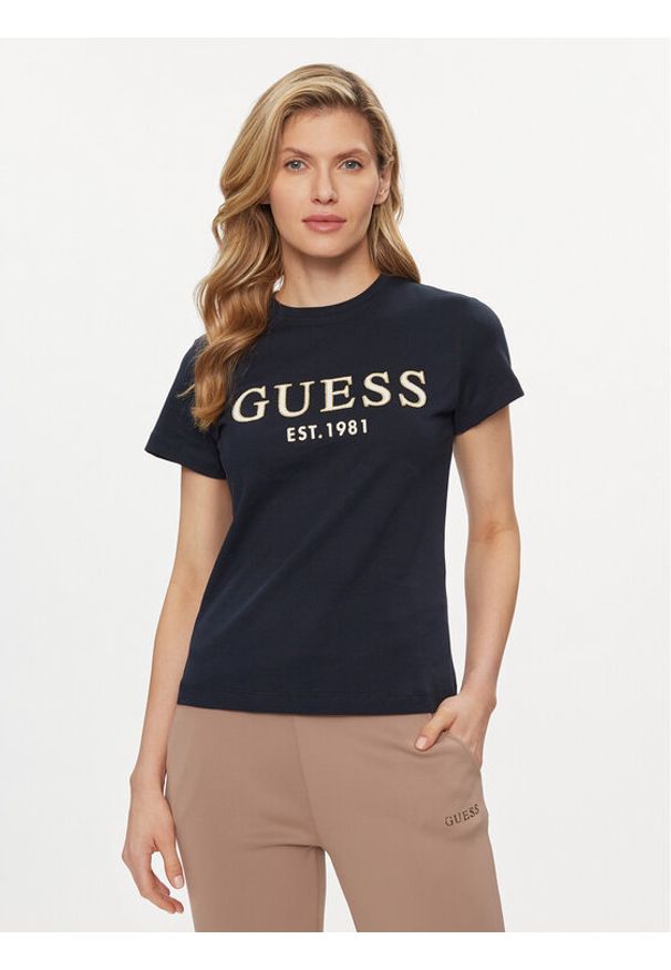 Guess T-Shirt Nyra V4GI01 I3Z14 Granatowy Regular Fit. Kolor: niebieski. Materiał: bawełna