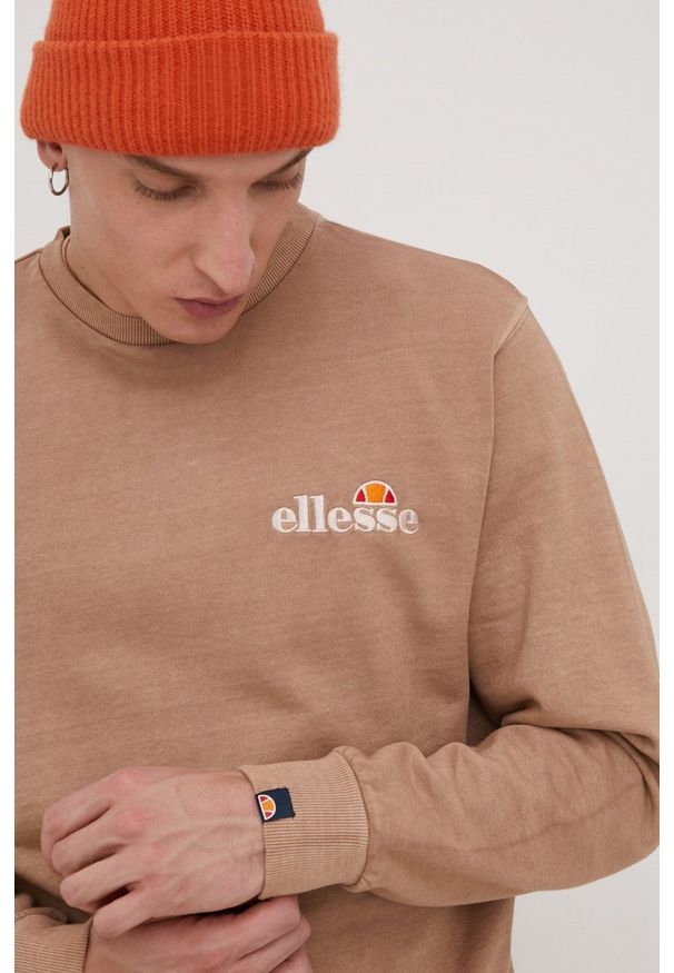 Ellesse bluza bawełniana męska kolor brązowy z aplikacją. Kolor: brązowy. Materiał: bawełna. Wzór: aplikacja
