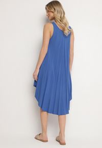 Born2be - Granatowa Rozkloszowana Sukienka z Bawełny Tesaxelle. Okazja: na co dzień, na spotkanie biznesowe. Kolor: niebieski. Materiał: bawełna. Typ sukienki: proste. Styl: biznesowy, casual, elegancki #2