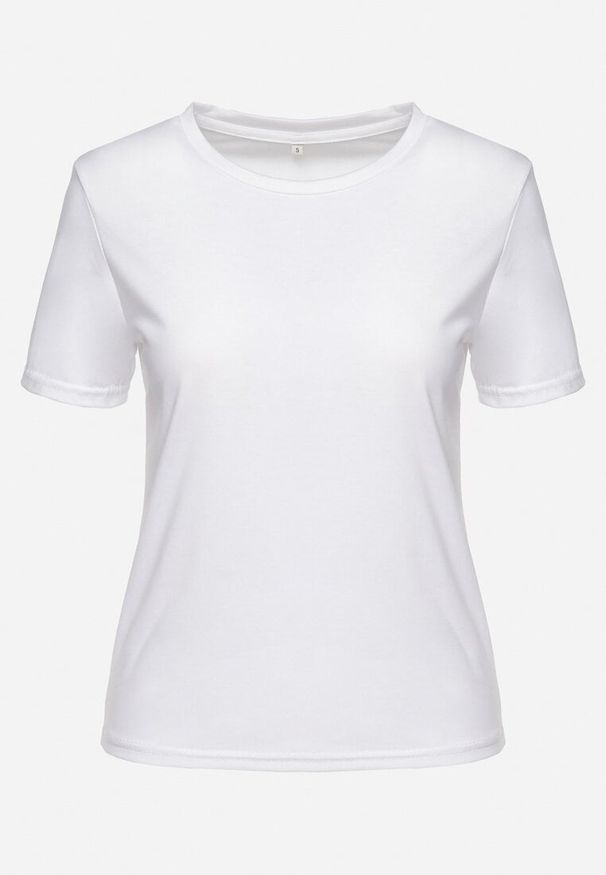 Born2be - Biały Gładki T-shirt z Krótkim Rękawem Elldora. Okazja: na co dzień. Kolor: biały. Materiał: jeans, bawełna. Długość rękawa: krótki rękaw. Długość: krótkie. Wzór: gładki. Styl: casual