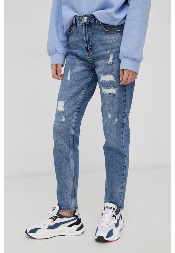 only - Only Jeansy Emily damskie high waist. Okazja: na co dzień. Stan: podwyższony. Kolor: niebieski. Styl: casual