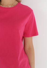 Born2be - Fuksjowy Gładki T-shirt z Krótkimi Rękawami Elisza. Kolor: różowy. Długość rękawa: krótki rękaw. Długość: krótkie. Wzór: gładki #5