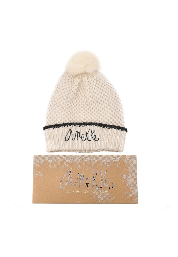 Biała Modna Damska Czapka Anekke. Kolor: biały. Materiał: materiał. Wzór: haft. Sezon: zima. Styl: casual, elegancki