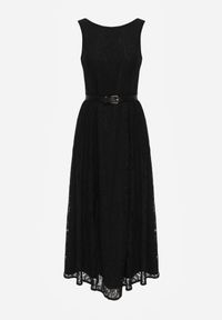 Born2be - Czarna Koronkowa Sukienka Koktajlowa z Wiskozą Bawełną i Paskiem Sabose. Okazja: na imprezę. Kolor: czarny. Materiał: bawełna, wiskoza, koronka. Wzór: koronka. Typ sukienki: rozkloszowane. Styl: wizytowy #7