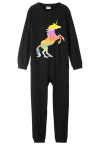 bonprix - Piżama jednoczęściowa z miękką bawełną. Kolor: czarny. Materiał: bawełna. Wzór: nadruk #1