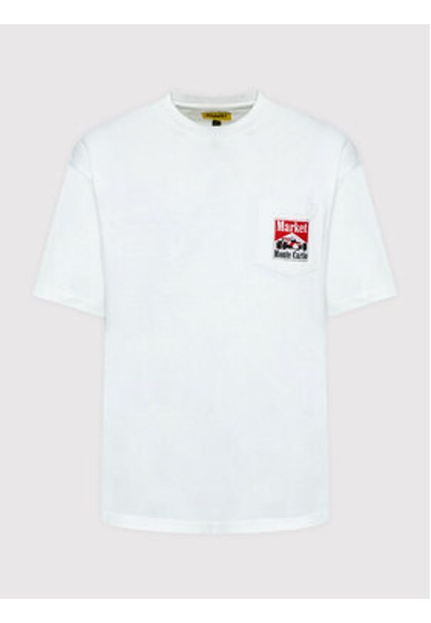 Market T-Shirt Unisex Racing Logo 399001071 Biały Relaxed Fit. Kolor: biały. Materiał: bawełna