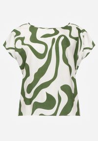 Born2be - Zielona Wiskozowa Bluzka Oversize z Krótkim Rękawem w Abstrakcyjny Wzór Ginedina. Okazja: na co dzień, do pracy, na spotkanie biznesowe. Kolor: zielony. Materiał: wiskoza. Długość rękawa: krótki rękaw. Długość: krótkie. Styl: casual, biznesowy, elegancki #1