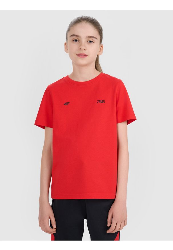 4f - 4F T-shirt regular z nadrukiem dziecięcy 4F JUNIOR x Robert Lewandowski - czerwony 152 (11-12 lat). Kolor: czerwony. Materiał: materiał, bawełna. Wzór: nadruk. Sezon: lato. Styl: młodzieżowy, sportowy