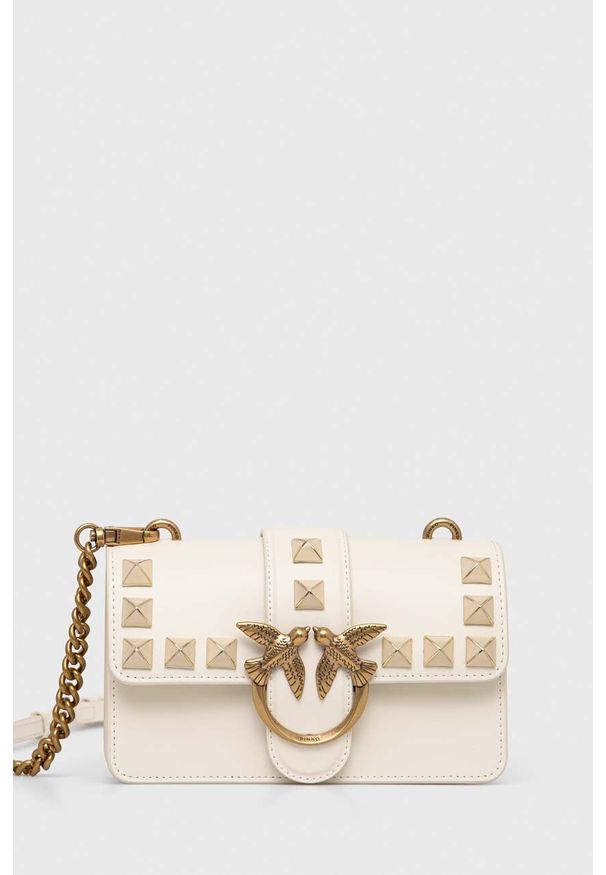Pinko torebka skórzana kolor biały. Kolor: biały. Materiał: skórzane